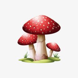 几棵红白色的蘑菇素材