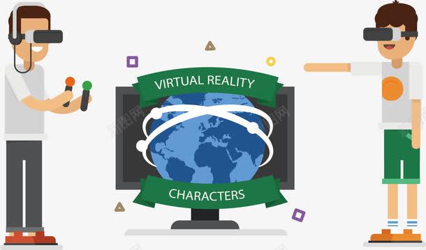 双人虚拟体验互动png免抠素材_新图网 https://ixintu.com VR世界 VR体验 双人互动 矢量素材 节日活动 虚拟现实