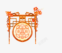 橙色中国风锣鼓装饰图案素材