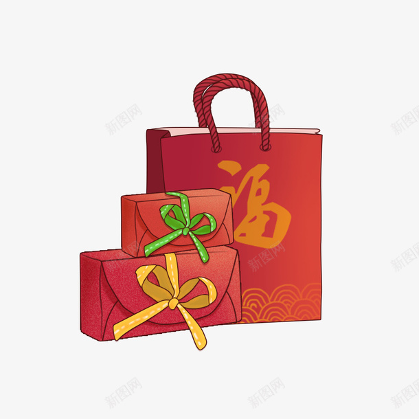 红色礼盒新年礼物袋psd免抠素材_新图网 https://ixintu.com 礼物袋 礼盒 红色袋子 送礼