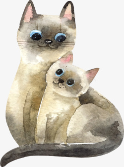 水彩手绘猫咪母子矢量图素材