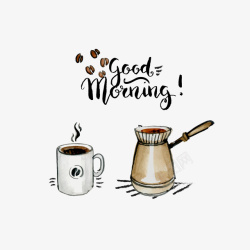 手冲咖啡壶手绘早上好咖啡相关器具矢量图高清图片