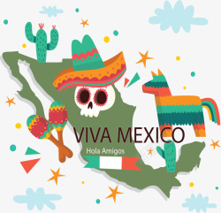 墨绿色墨西哥地图矢量图素材