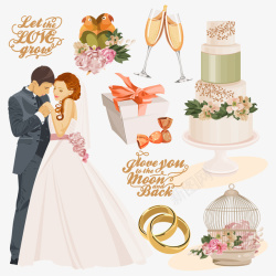 香槟婚礼背景手绘婚礼婚宴装饰元素高清图片
