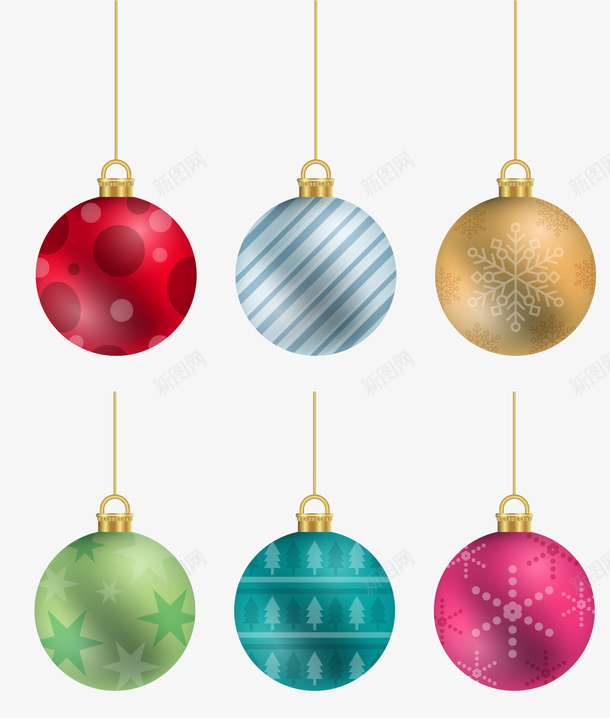 6款精美圣诞吊球矢量图ai免抠素材_新图网 https://ixintu.com 吊球 圣诞 圣诞彩球 精美 红色的球 金色的球 矢量图