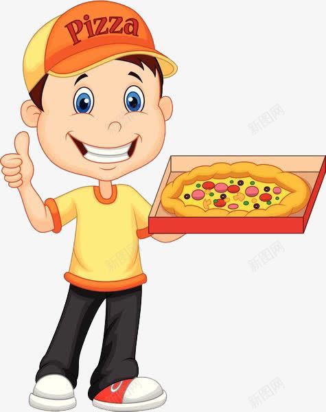 端着披萨竖大拇指的人png免抠素材_新图网 https://ixintu.com 卡通手绘 外卖小哥 外卖骑士 快餐 披萨 送外卖的人 送餐员