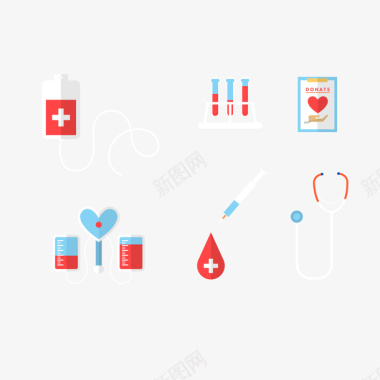 扁平化卡通献血系列图标矢量图图标