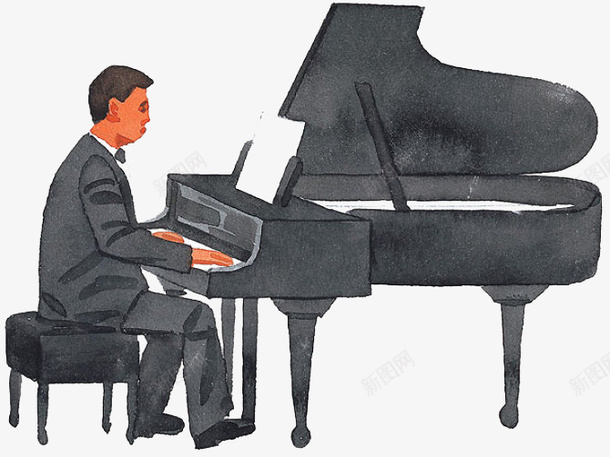 弹钢琴的音乐家图png免抠素材_新图网 https://ixintu.com 乐器 弹琴 钢琴 钢琴架 钢琴键 音乐书 音乐家