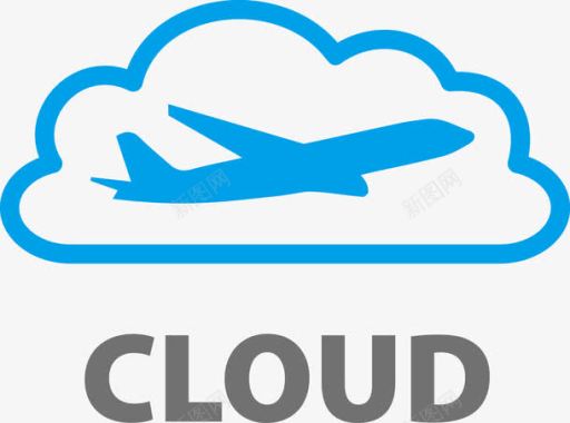 蓝色飞机云朵logo图标图标