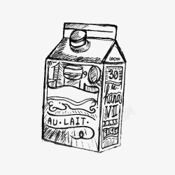 黑白素描手绘牛奶盒素材