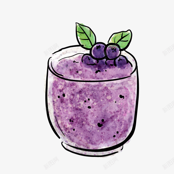 手绘紫色蓝莓酸奶png免抠素材_新图网 https://ixintu.com 卡通酸奶 水彩绘 蓝色酸奶 蓝莓 食物