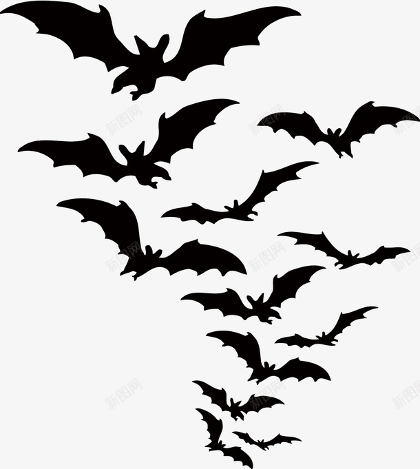 万圣节蝙蝠一群png免抠素材_新图网 https://ixintu.com 一群蝙蝠 万圣节 南瓜灯 承包商 月亮 蝙蝠 装饰元素 黑色