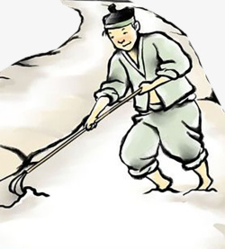 戴头巾农民古代用锄头在黄色土地里耕作的戴高清图片