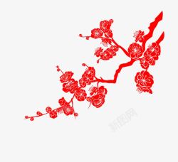 中国传统工艺红色桃花剪纸高清图片