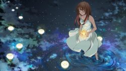 放花灯的女孩湖上放花灯的女孩动漫海报背景高清图片