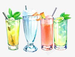 一杯冰饮夏日手绘果汁饮品高清图片