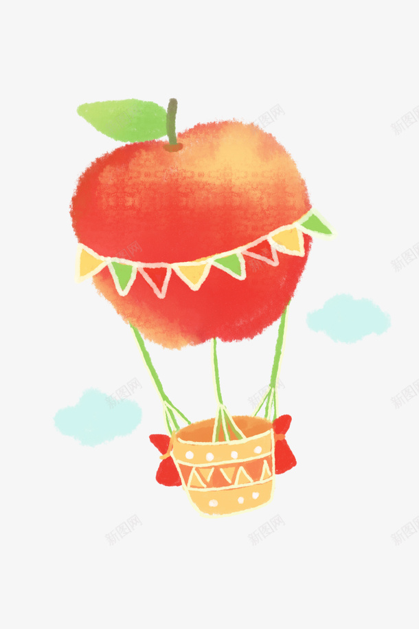 红苹果热气球png免抠素材_新图网 https://ixintu.com 彩旗 手绘 热气球 空气球 红苹果