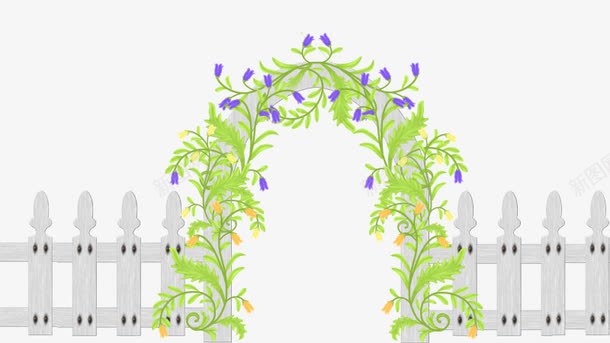 手绘栅栏png免抠素材_新图网 https://ixintu.com 好看 婚礼花门 手绘 拱形花门 栅栏 植物 白色 绿色 花门