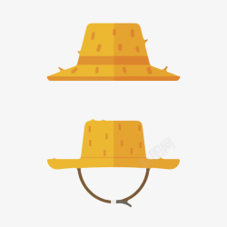 帽子农民黄色防晒绑棕色带子带刺农民草帽高清图片