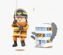 消防人员韩版卡通风格消防小哥救火现场高清图片