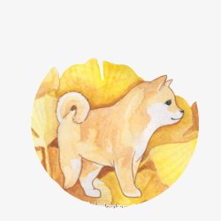 黄色幼犬日本柴犬手绘片高清图片