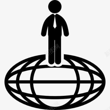 商人站在椭圆形的行星网格图标图标