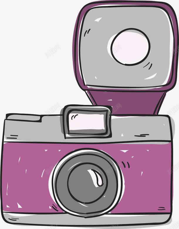 紫色手绘单反相机png免抠素材_新图网 https://ixintu.com 单反相机 矢量素材 紫色照相机 闪光灯