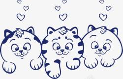 圆珠笔手绘三只小猫高清图片