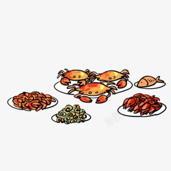 小龙虾盛宴卡通海鲜盛宴高清图片