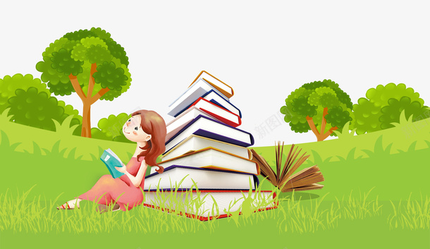 看书的女孩png免抠素材_新图网 https://ixintu.com 书本 卡通女孩 学习 爱上阅读 看书 知识 读书 阅读