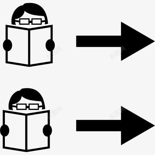 两个学生读书与右边的箭头图标png_新图网 https://ixintu.com 两 右 学习 学生 教育 符号 箭 阅读