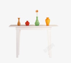 橘红色绿色白色简洁桌子装饰品高清图片