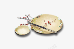 质朴梅花盘子筷子素材