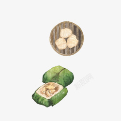 糯米藕美味手绘水晶虾饺和糯米鸡高清图片