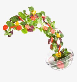 玻璃形状飞出来的水果蔬菜沙拉高清图片