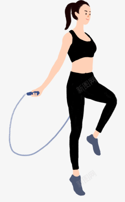 手绘人物插图跳绳健身的女孩插画素材