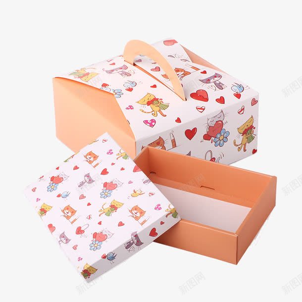 手提猫咪蛋糕盒png免抠素材_新图网 https://ixintu.com 产品实物 月饼礼盒 烘焙包装 牛轧糖盒 蛋糕包装盒 饼干盒