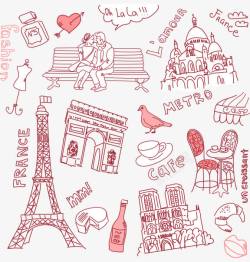 浪漫法国手绘卡通法国巴黎铁塔高清图片