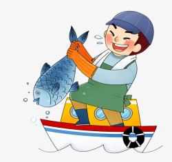 手绘渔夫PNG手绘抓鱼的渔夫高清图片