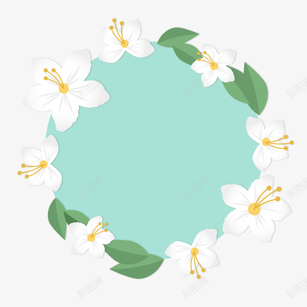 创意白色茉莉花花环png免抠素材_新图网 https://ixintu.com 卡通植物 文案背景 白色花朵 花环 茉莉花