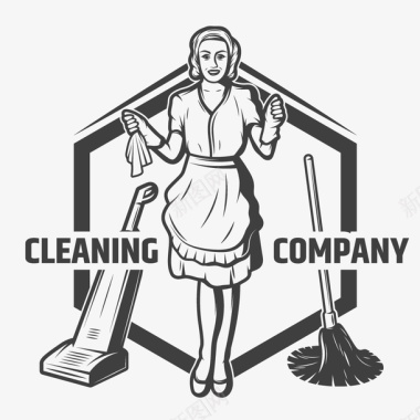 拖把人物清洁工具洁具用品标签图标图标