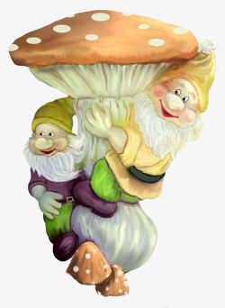 手绘小矮人小矮人和蘑菇简图高清图片