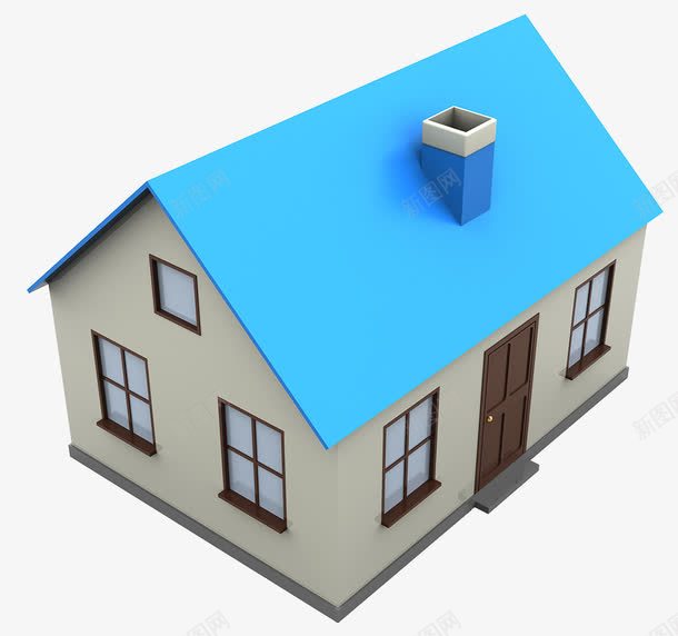 有着蓝色房顶的3D房屋png免抠素材_新图网 https://ixintu.com 3D房屋 3D模型 二层小洋房 蓝色房顶