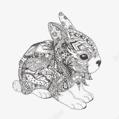 兔子黑白图腾线稿图标图标