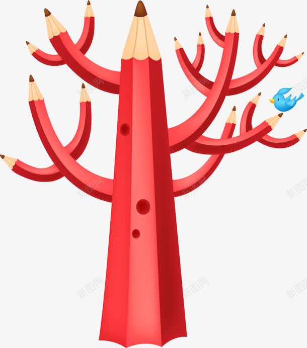 红色卡通铅笔大树创意png免抠素材_新图网 https://ixintu.com 创意 卡通 大树 红色 铅笔