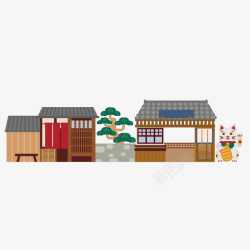 松树日式日式庭院手绘矢量图高清图片