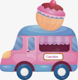 紫色早餐车卡通蓝紫色蛋糕车矢量图高清图片