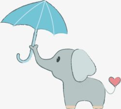 可爱的小象可爱手绘撑伞的小象高清图片
