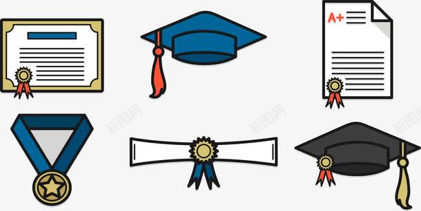 毕业季图标png_新图网 https://ixintu.com 博士帽 图标 奖牌 学士帽 毕业 毕业证书 硕士帽 证书
