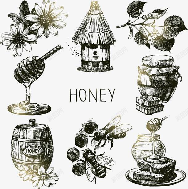 手绘蜂蜜元素png免抠素材_新图网 https://ixintu.com 效果图 矢量素材 艺术 蜂蜜 蜜蜂 设计 采蜜